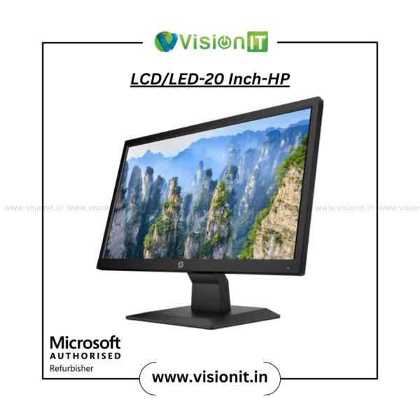 HP 20-inch LCD/LED monitor with crisp display, energy efficiency, and durable design.